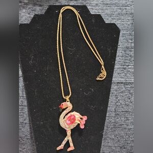 Gold & Pink Flamingo Pendant Necklace